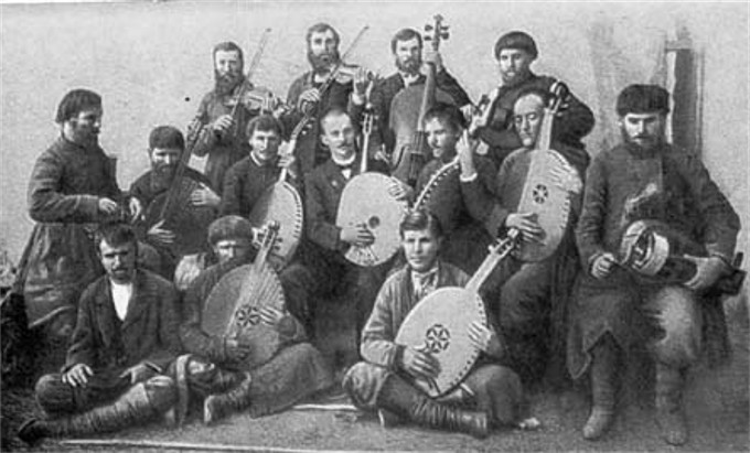 Image - Hnat Khotkevych and his kobzar ensamble at 12th Archeological Conference in Kharkiv (1902). 